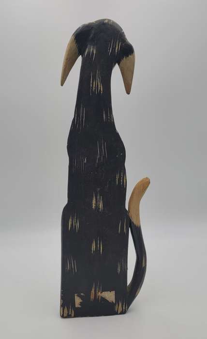 Pair of Vintage Wooden Carvings of Happy Dogs - Wall Hanging/Standing Figurines - 48cm high