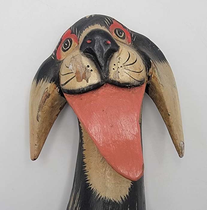 Pair of Vintage Wooden Carvings of Happy Dogs - Wall Hanging/Standing Figurines - 48cm high
