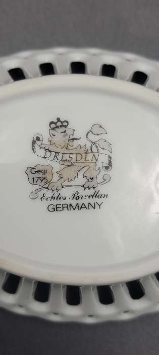 Dresden Filigree Porcelain Dish & Gold Trim Edge - Classic Meissen Flower Painting