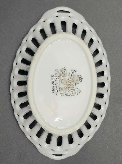 Dresden Filigree Porcelain Dish & Gold Trim Edge - Classic Meissen Flower Painting