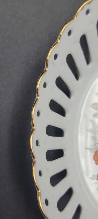Dresden Filigree Porcelain Dish & Gold Trim Edge - Classic Meissen Flower Painting