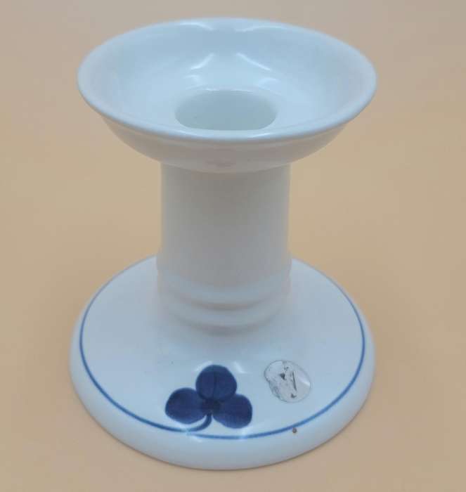 Vintage Ceramic Candle Stick with a Blue Flower
