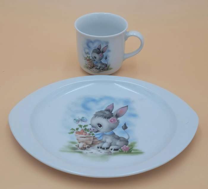 Vintage Arzberg Retsch Baby Plate and Mug with a Donkey Design