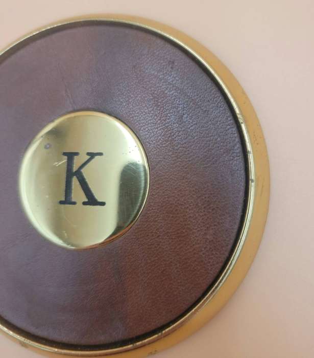 Vintage Brass & Leather with Cork Base Coaster Set of 4 in A Solid Oak Case