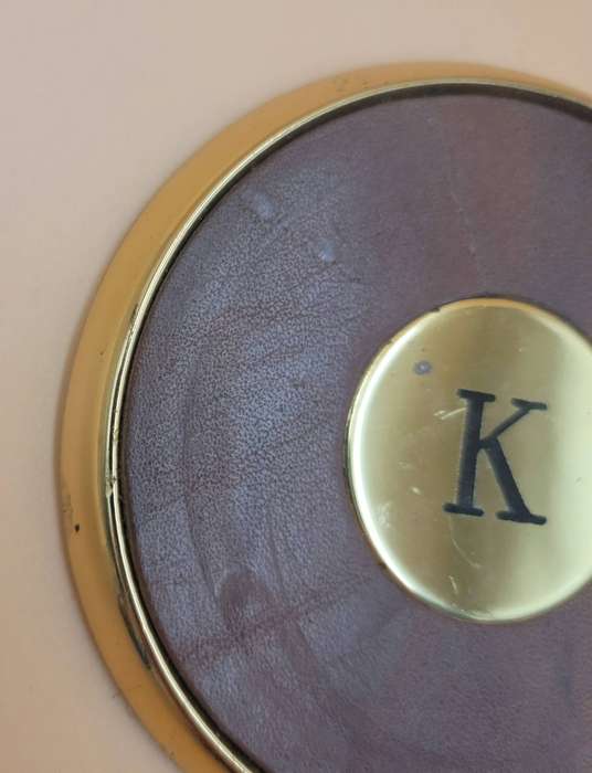 Vintage Brass & Leather with Cork Base Coaster Set of 4 in A Solid Oak Case