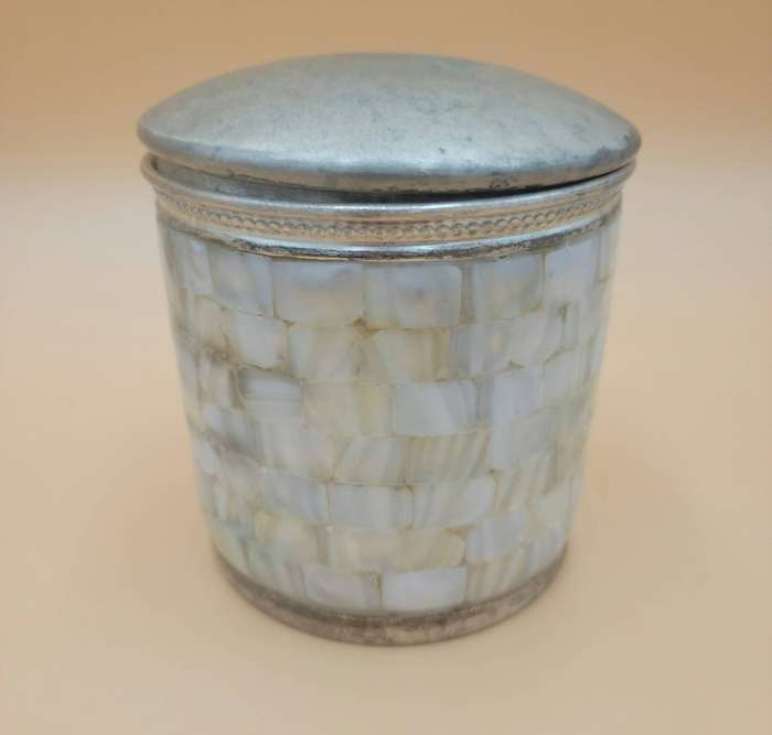 Vintage Silver Plated Canister with Mother of Pearl Inlaid & Lid - 14cm H