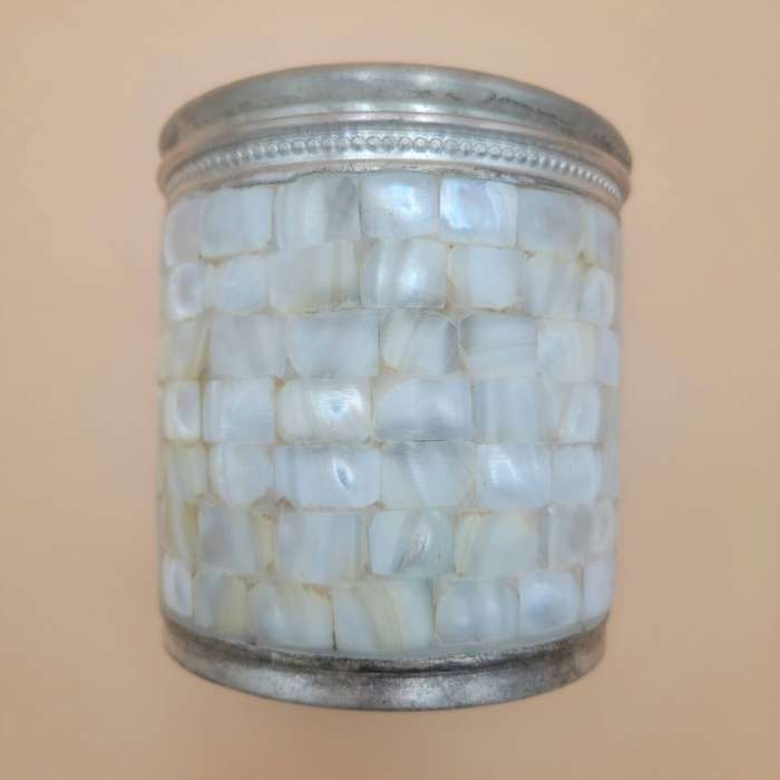 Vintage Silver Plated Canister with Mother of Pearl Inlaid & Lid - 14cm H