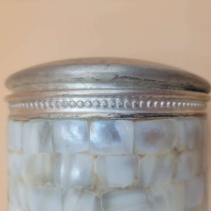 Vintage Silver Plated Canister with Mother of Pearl Inlaid & Lid - 14cm H