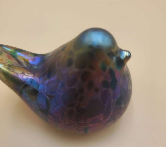Vintage Iridescent Glass Bird Paperweight  - Isle of Wight Blue - 1990's