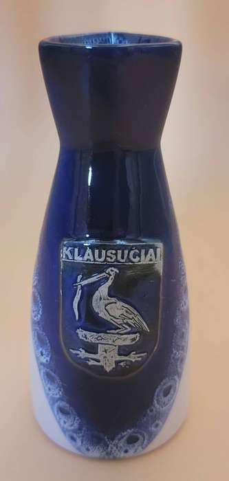 Vintage Dark Blue & White Ceramic Vase with Emblem Klausuciai