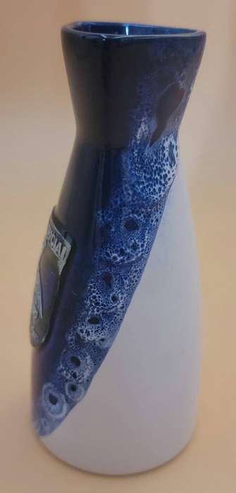 Vintage Dark Blue & White Ceramic Vase with Emblem Klausuciai