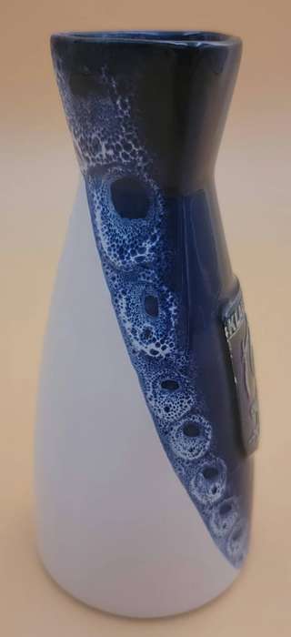 Vintage Dark Blue & White Ceramic Vase with Emblem Klausuciai
