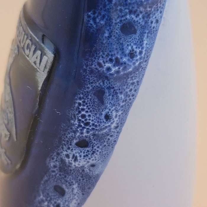 Vintage Dark Blue & White Ceramic Vase with Emblem Klausuciai