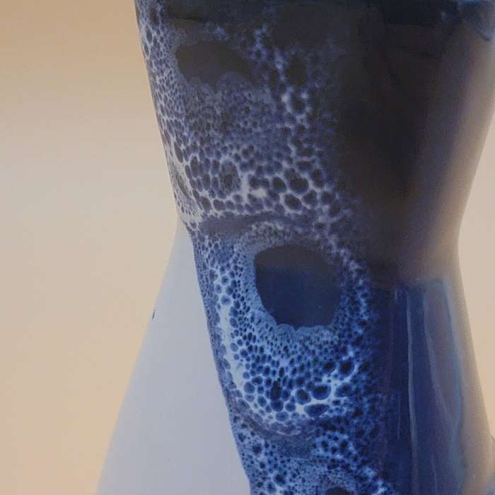 Vintage Dark Blue & White Ceramic Vase with Emblem Klausuciai