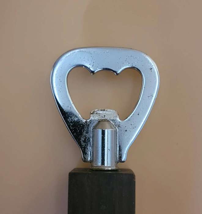 Vintage Set of Bar Accessories - two pronged fork, spoon & bottle opener with wood & brass detail