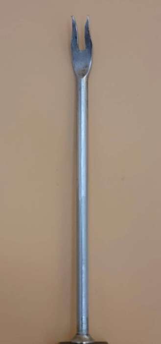 Vintage Set of Bar Accessories - two pronged fork, spoon & bottle opener with wood & brass detail