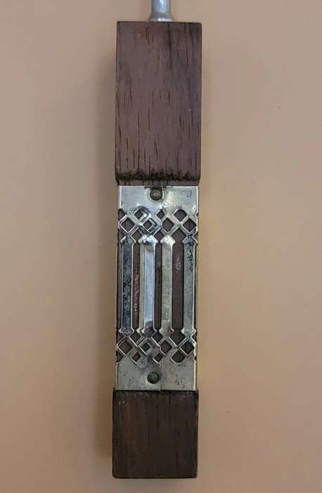 Vintage Set of Bar Accessories - two pronged fork, spoon & bottle opener with wood & brass detail