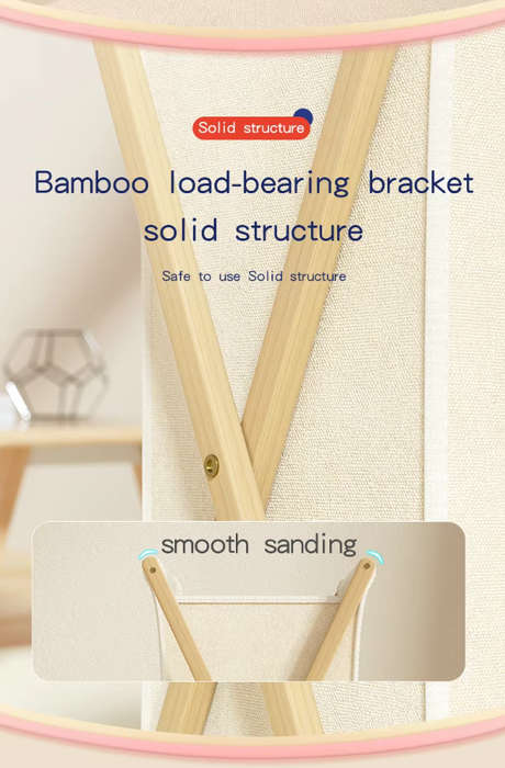 Folding Wooden Laundry Basket with Lid - Washing Basket- Large Washable Laundry Basket-Beige