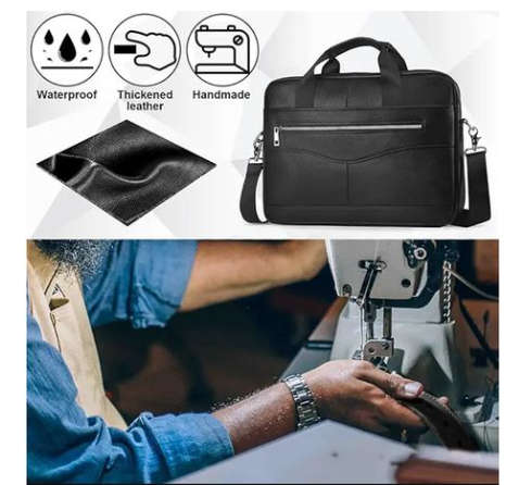 Laptop Bag- Briefcase - Genuine Cowhide Leather Shoulder Bag with Straps