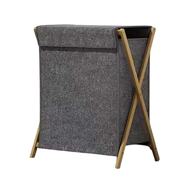 Folding Wooden Laundry Basket with Lid - Washing Basket- Large Washable Laundry Basket-Grey