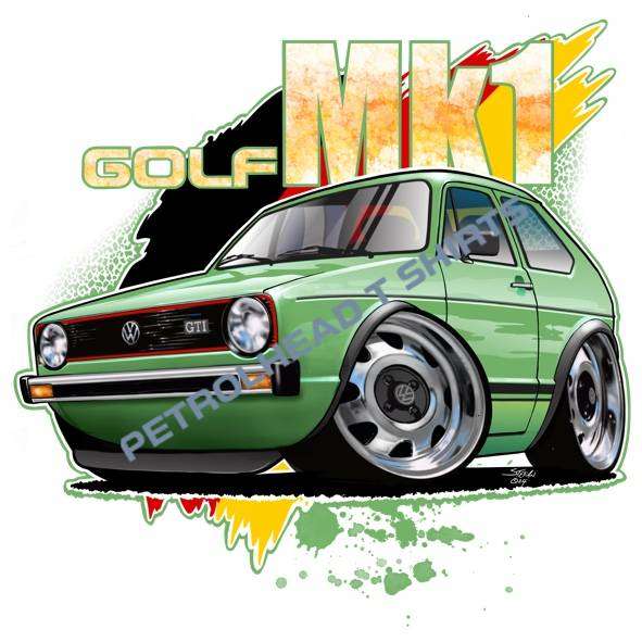 VW Golf Mk1 Cartoon T-Shirt  Custom Car Colour & Shirt Colour  Sizes XS-XXXXL  Made in SA