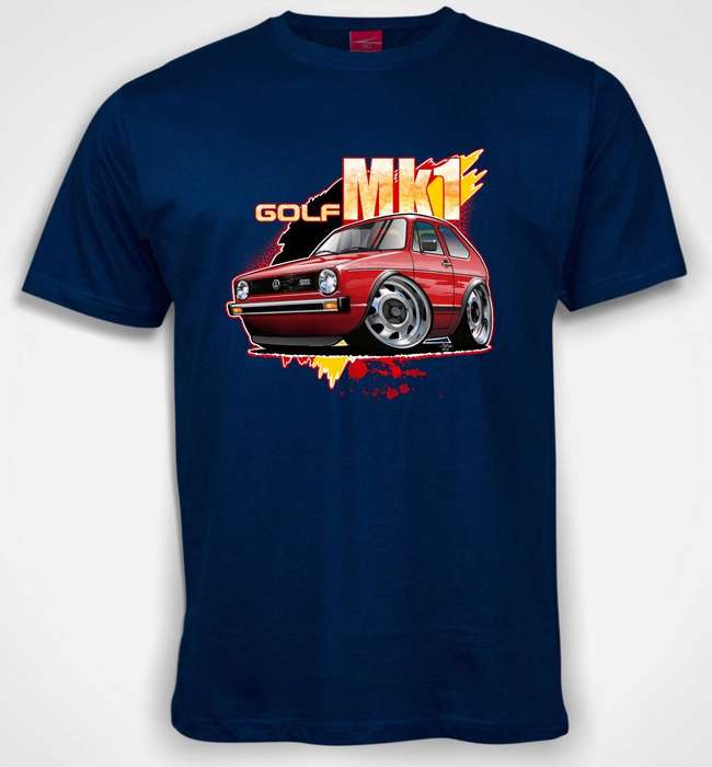 VW Golf Mk1 Cartoon T-Shirt  Custom Car Colour & Shirt Colour  Sizes XS-XXXXL  Made in SA