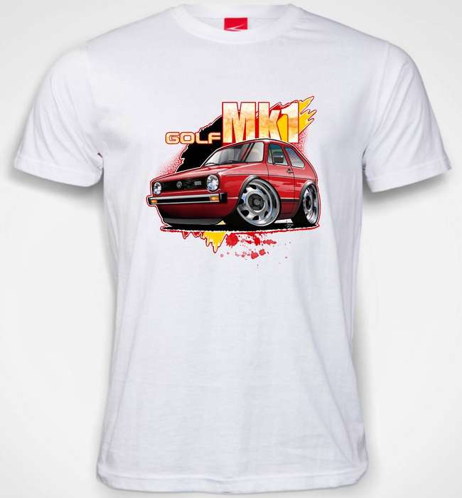 VW Golf Mk1 Cartoon T-Shirt  Custom Car Colour & Shirt Colour  Sizes XS-XXXXL  Made in SA