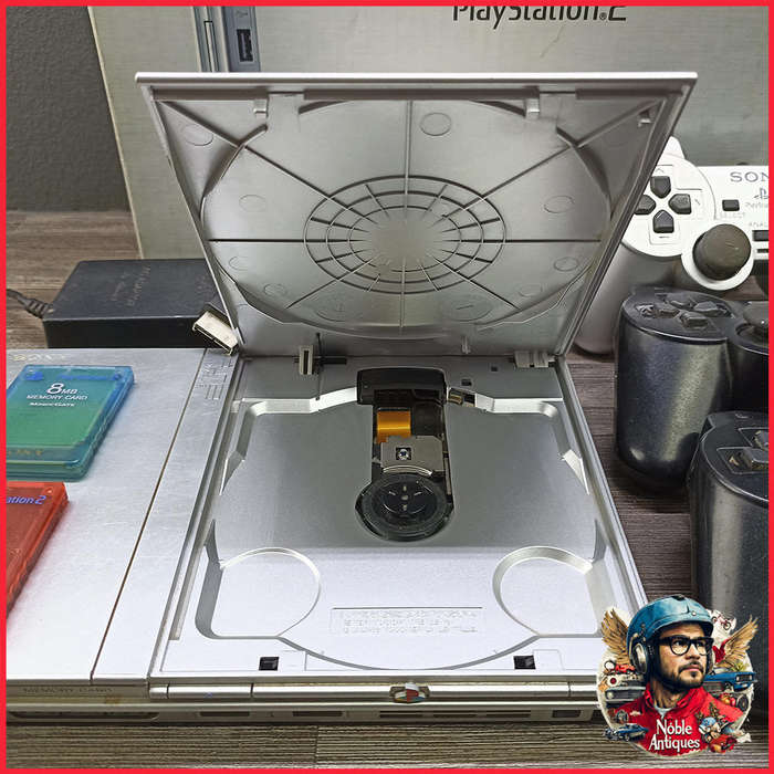 Boxed Working PS2 Silver Slimline Console With Extra Remotes and Memory Cards