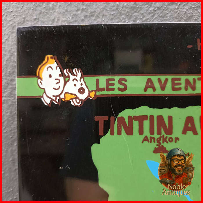Original Tintin au Cambodge lacquered wood plaque