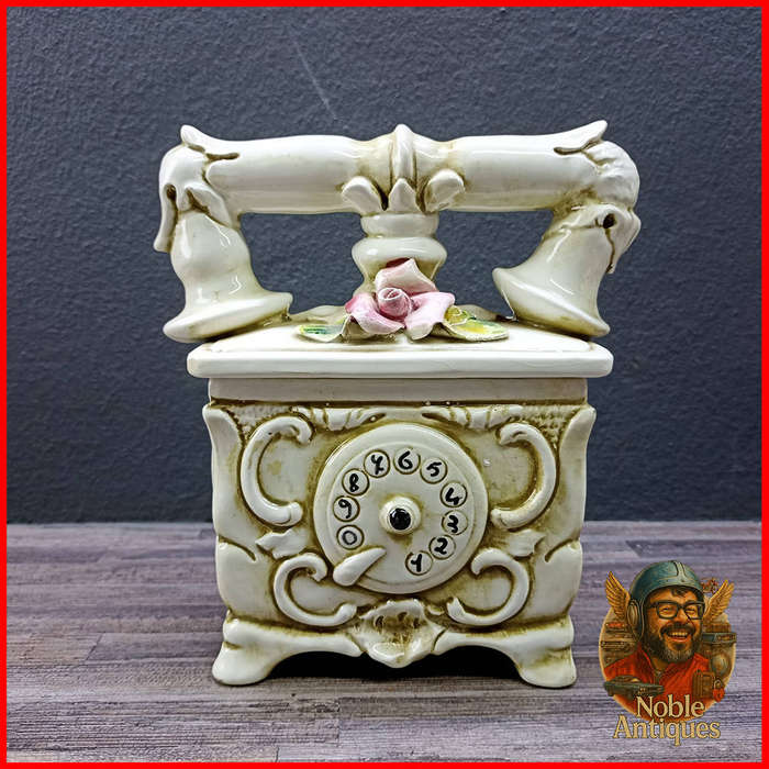 Vintage Capodimonte porcelain telephone trinket box