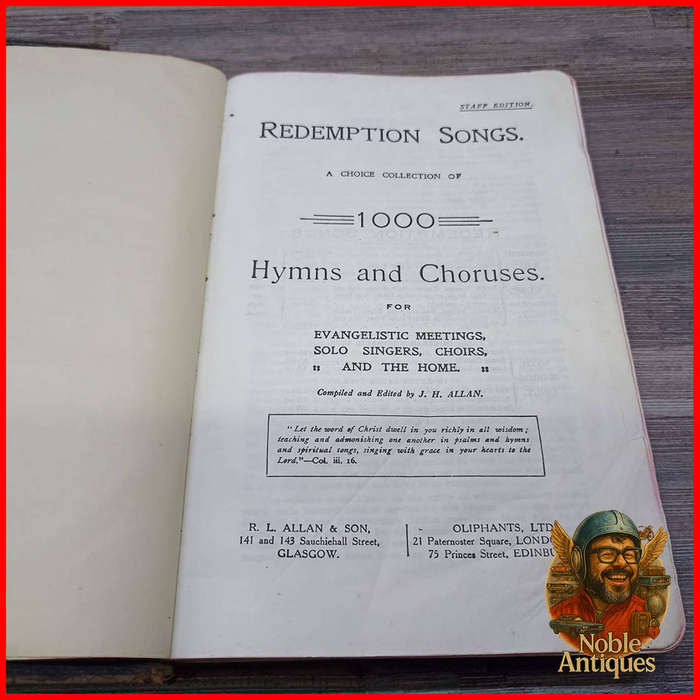 Early 1900s Leather-bound book titled Redemption Songs