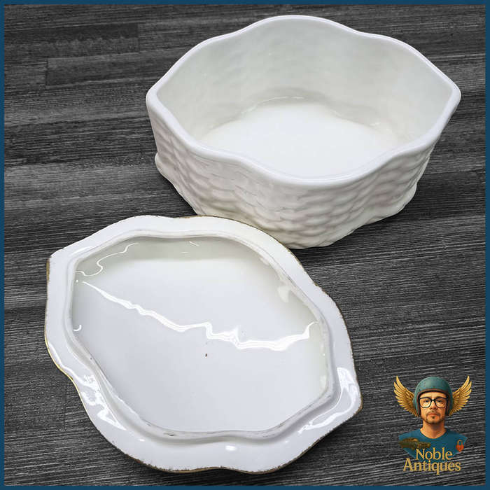 Royal Albert England White Woven Bone China Basket Trinket Box
