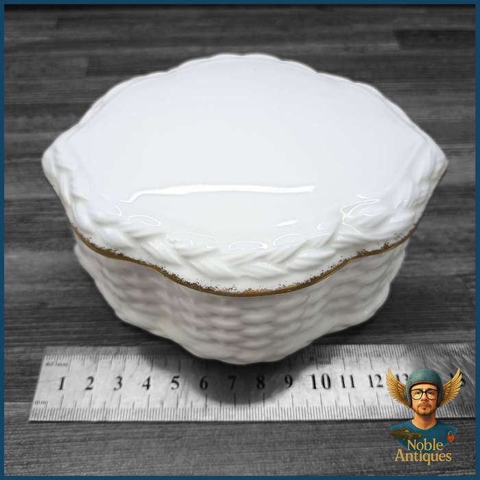 Royal Albert England White Woven Bone China Basket Trinket Box