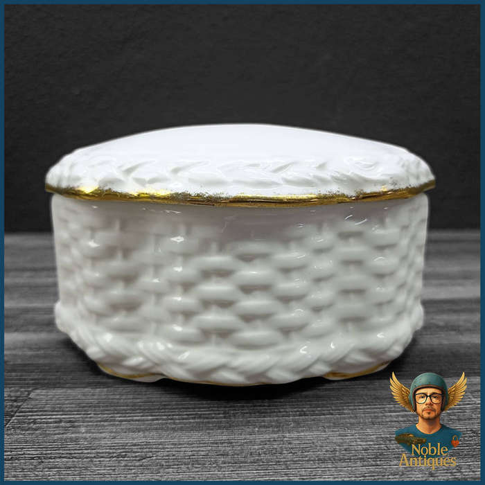 Royal Albert England White Woven Bone China Basket Trinket Box