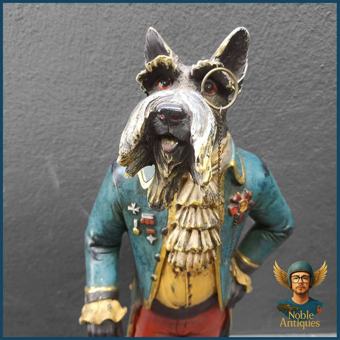 Large 45cm Benfick decorative resin dog sculpture, Aristocratic Dog in Rococo Outfit