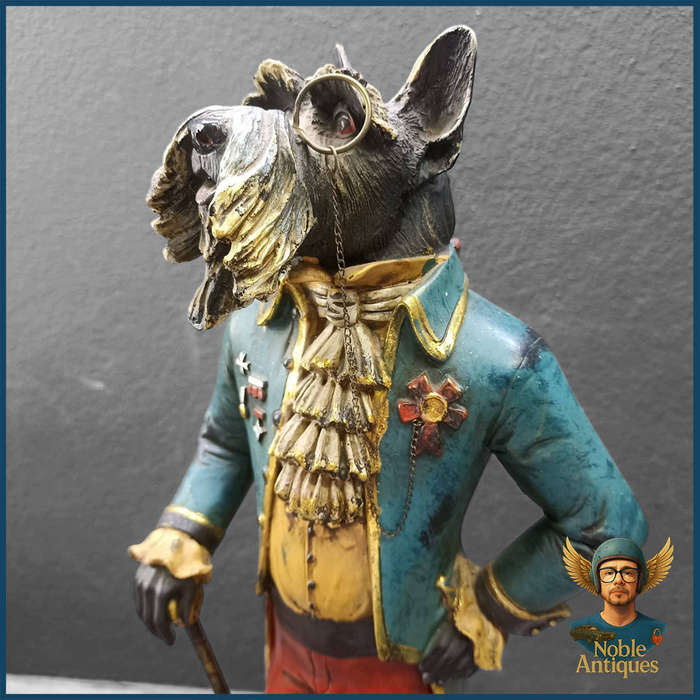 Large 45cm Benfick decorative resin dog sculpture, Aristocratic Dog in Rococo Outfit