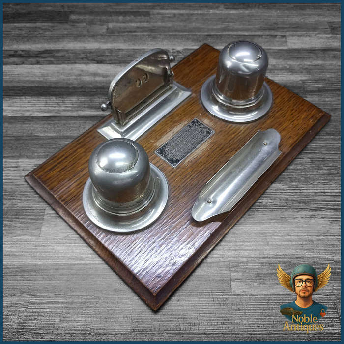 Antique double inkwell pen stand/inkstand and Calendar
