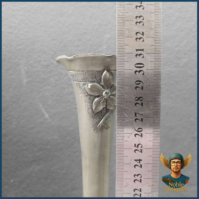 Vintage 1920's Metal Grand Vase With Flower Motifs