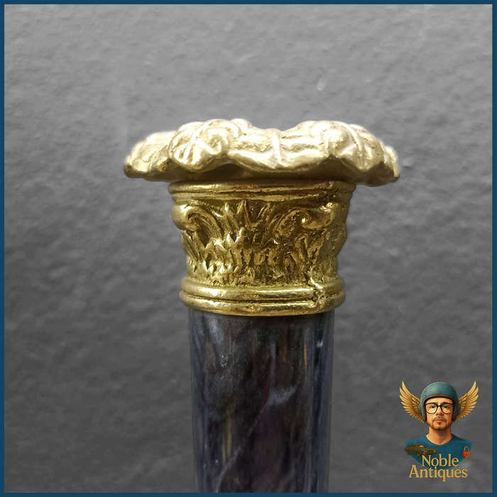 French Empire Style Solid Brass And Black Onyx Candlestick Holders