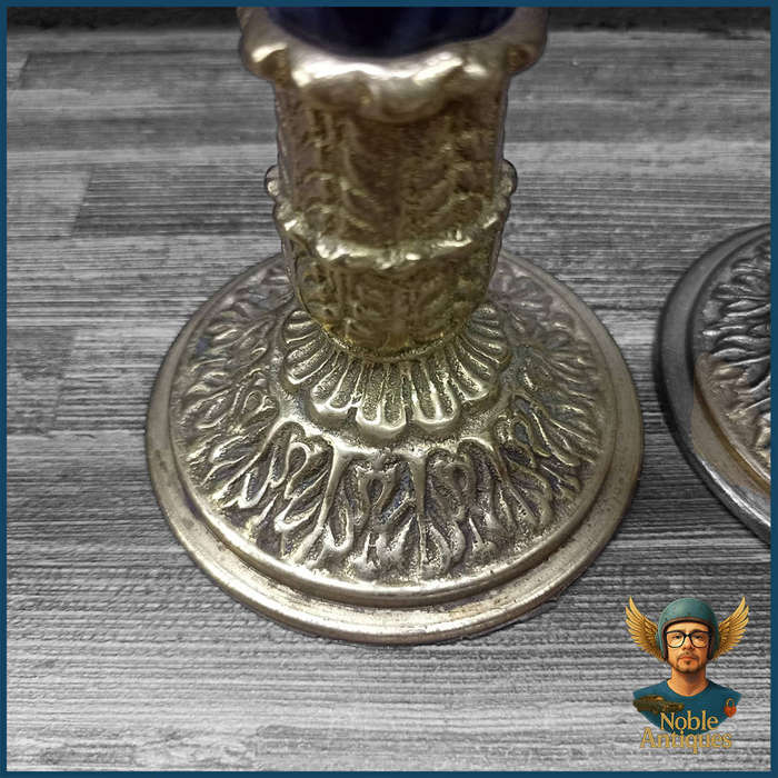 French Empire Style Solid Brass And Black Onyx Candlestick Holders