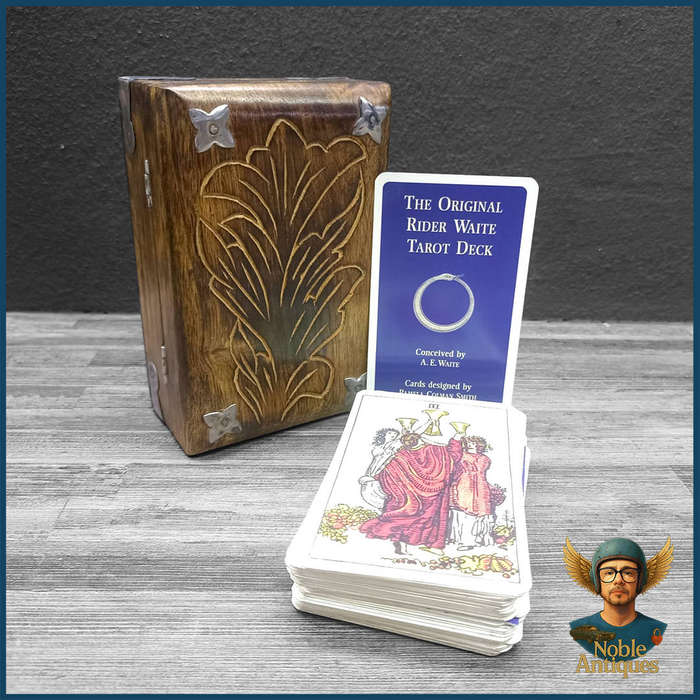 Large Original Rider Waite Tarot Deck with a wooden storage box