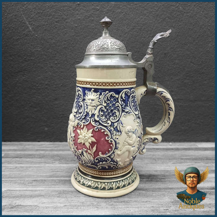 Large Antique German Stoneware Beer Stein, Likely From The Early 20th