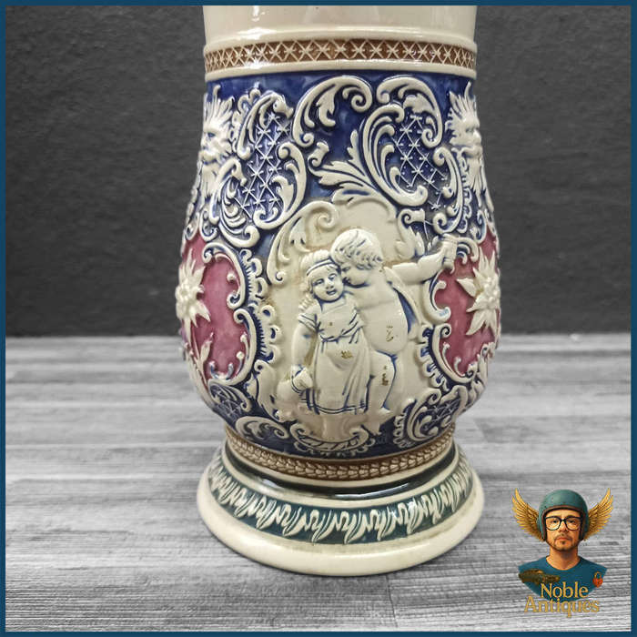 Large Antique German Stoneware Beer Stein, Likely From The Early 20th
