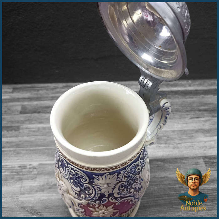 Large Antique German Stoneware Beer Stein, Likely From The Early 20th