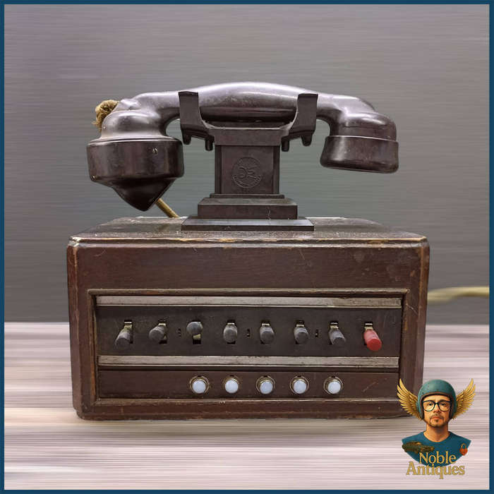 1930s Vintage Bakelite and Wood Dictograph Telephone System