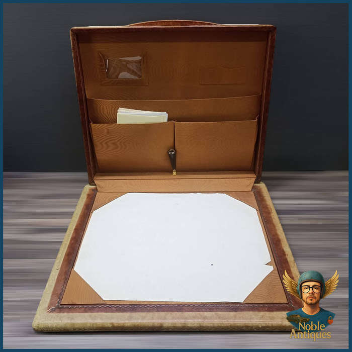 Large Antique Leather Writing Or Desk Compendium