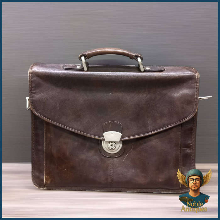 Vintage Genuine Leather Mens Front Lock Business Case Brown