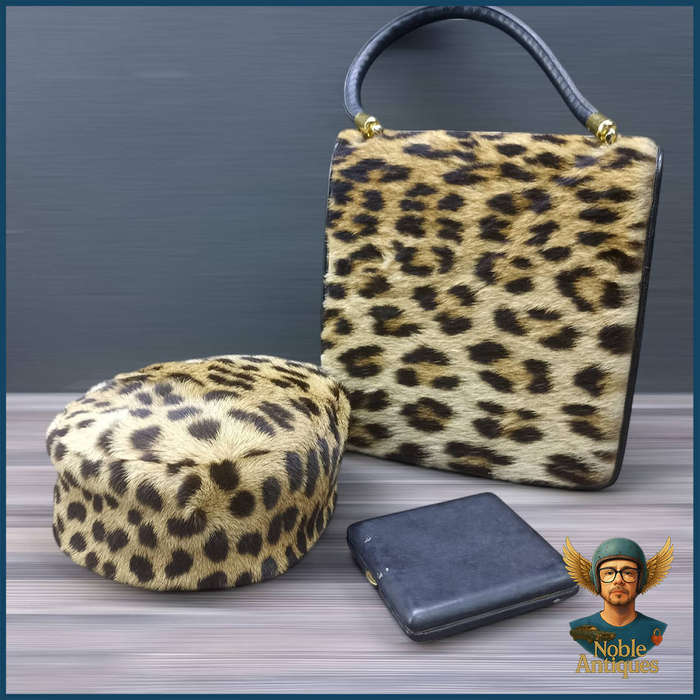 1950's GENUINE EXOTIC FUR & Leather Handbag, Hat and Wallet (Certificate incl)