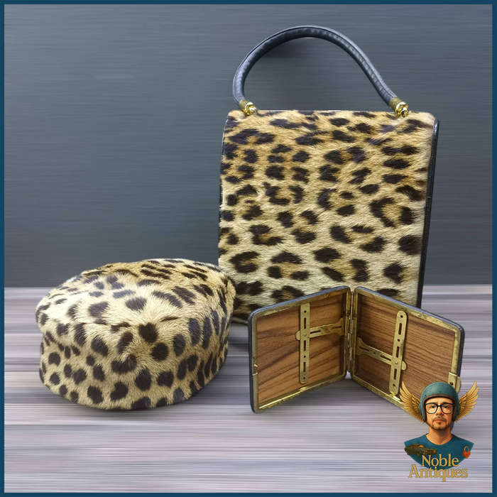 1950's GENUINE EXOTIC FUR & Leather Handbag, Hat and Wallet (Certificate incl)