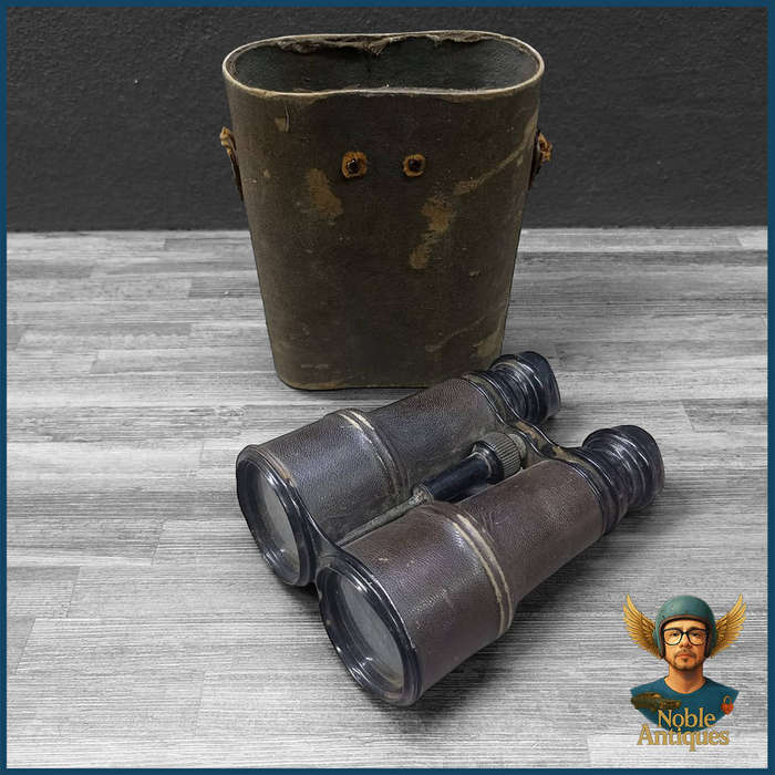 WWI Era Paris France Army & Navy Day Night Binoculars - Brown Leather